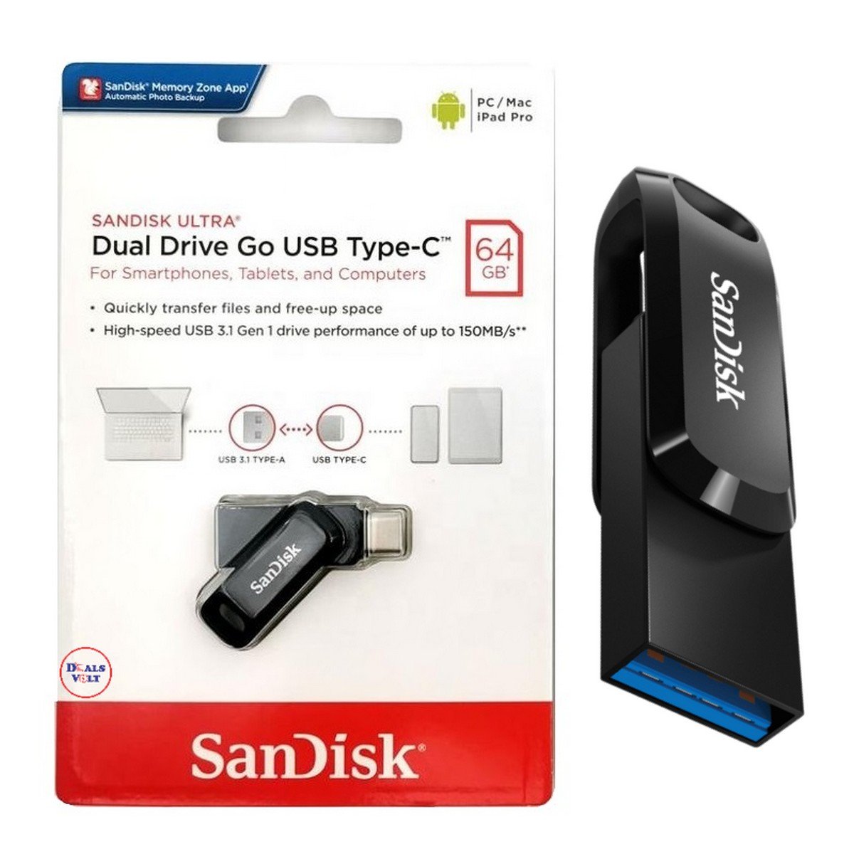 SanDisk 64GB Ultra Dual Drive Go USB Type-C Flash Drive-SDDDC3