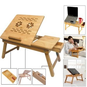 WOODEN TABLE  Bamboo Wooden Laptop Desk Serving with Drawer and Cooling Fan - image 3