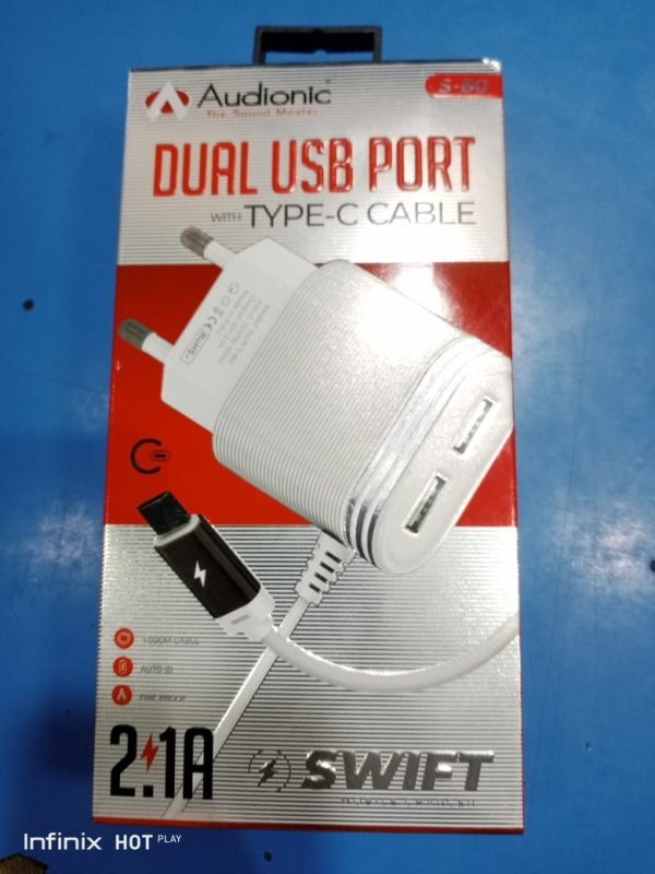 Audionic TYPE C DUAL USB PORTS UNIVERSAL CHARGER S-80 - IT Online