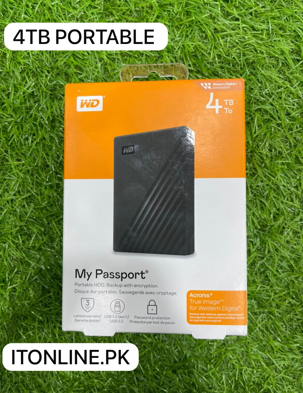 Original WD My Passport 4TB Portable HDD Box Front View - I.T. STORE