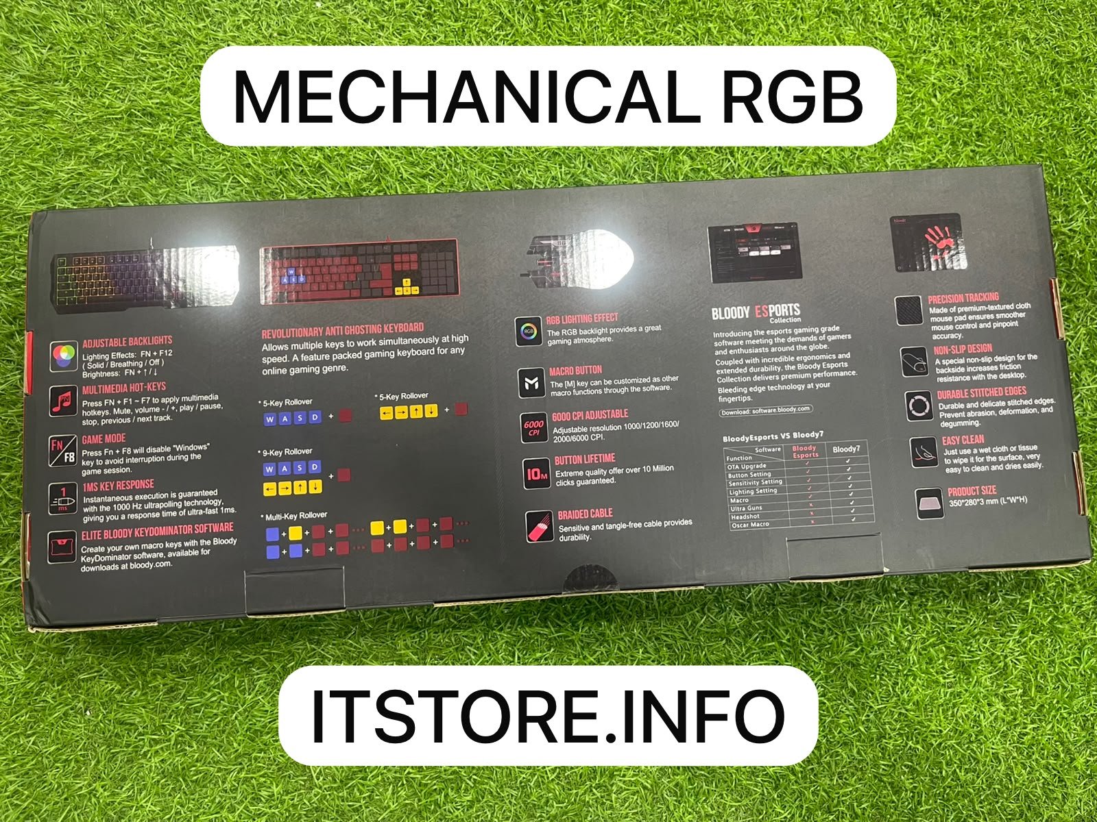 bloody b1700 keyboard mouse and mousepad specs back box view itstore info