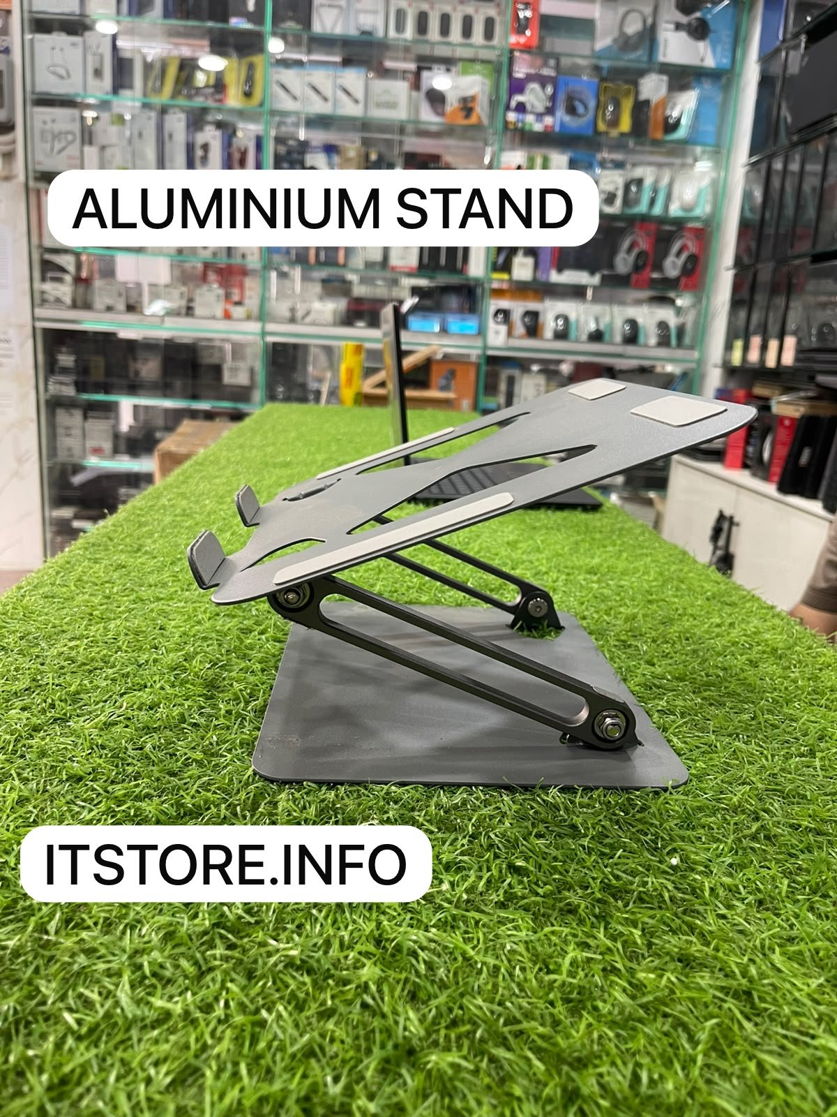 aluminium adjustable laptop stand side angle view height adjustment itstore info